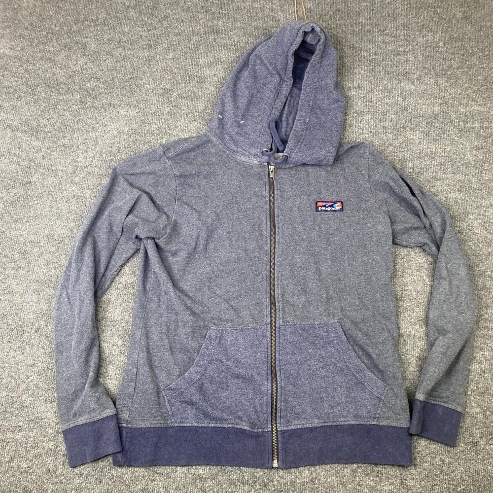 Patagonia Womens Blue Organic Full Zip Hoodie Board Short Logo 39505 Large